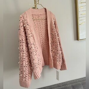 Tendency NWT Pastel Pink feminine  Pearl-Embellished Cardigan S oversized